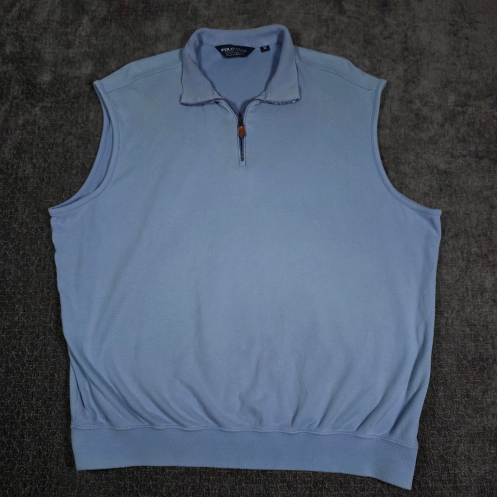Polo Golf Ralph Lauren Vest Mens XL Blue Quarter Zip Cotton Sleeveless Sweater